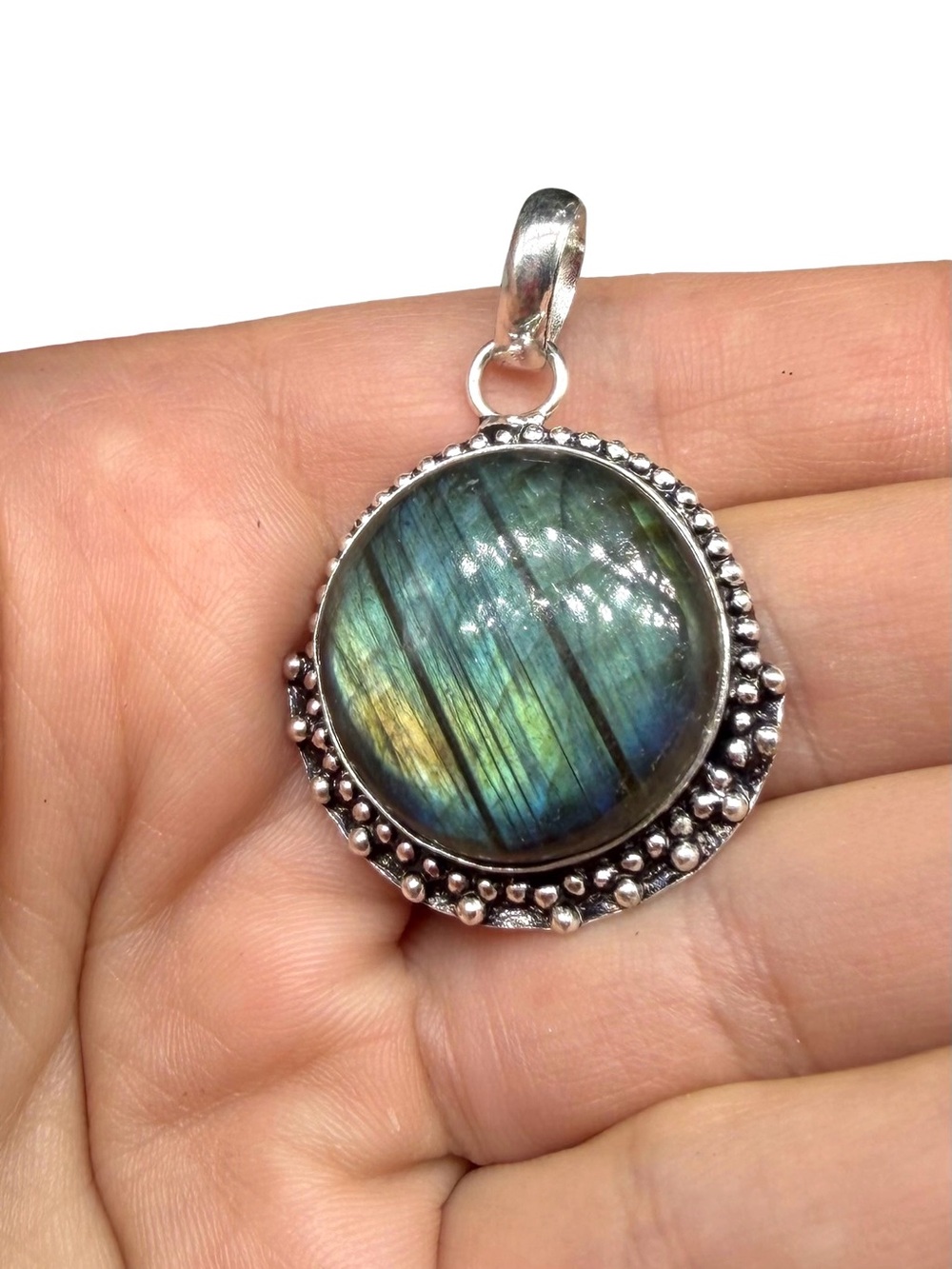 Labradorite Necklace Pendant 925 Sterling Silver Overlay - Picture 5 of 6